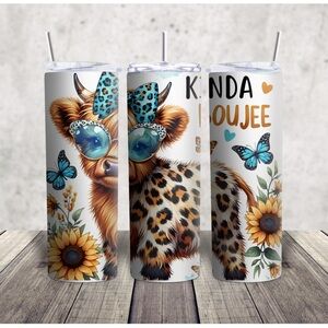 Hand Crafted Leopard Cow Tumbler with Sunflowers and Butterflies